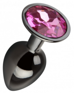 Анальная пробка с розовым кристаллом S Pleasures Metal Alai, черная - S Pleasures