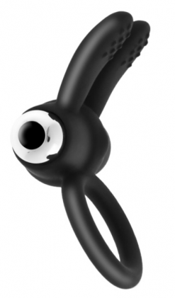 Виброкольцо для члена S Pleasures Duo Flap Ring, черное - S Pleasures