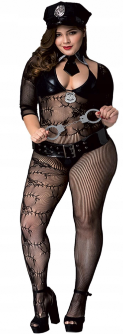 Костюм полицейской Paris Hollywood Police Outfit, черный: комбинезон + бюстгальтер + пояс + галстук + кепка + трусики-стринги + наручники - Concorde