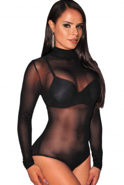 Боди Paris Hollywood Long Sleeve Mesh Bodysuit With Halter Neck, черное - Concorde