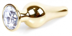 Анальная пробка с прозрачным кристаллом Exclusivity Jewellery Gold Long Plug, золотая - Boss Of Toys