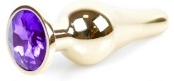 Анальная пробка с фиолетовым кристаллом Exclusivity Jewellery Gold Long Plug, золотая - Boss Of Toys