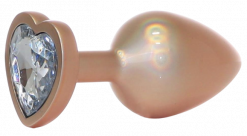 Анальная пробка с прозрачным кристаллом Exclusivity Jewellery Pearl Gold Heart Plug М, золотая - Boss Of Toys