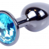 Анальная пробка с голубым кристаллом Exclusivity Jewellery Dark Silver Plug, серебряная - Boss Of Toys