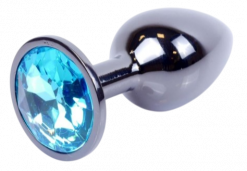 Анальная пробка с голубым кристаллом Exclusivity Jewellery Dark Silver Plug, серебряная - Boss Of Toys
