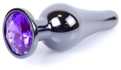 Анальная пробка с фиолетовым кристаллом Exclusivity Jewellery Dark Silver Long Plug, серебряная - Boss Of Toys